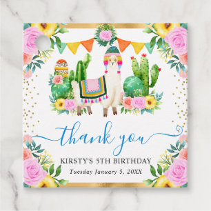 Watercolor Summer Floral Llama Birthday Favour Tags