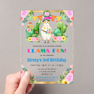 Watercolor Summer Floral Llamas Kids Birthday Acrylic Invitations
