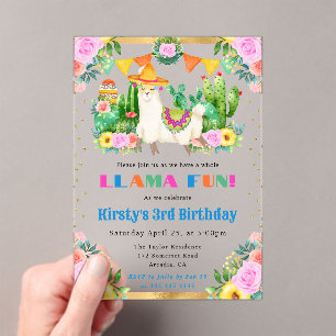 Watercolor Summer Floral Llamas Kids Birthday Acrylic Invitations