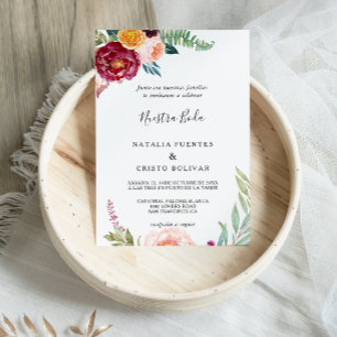 Watercolor Summer Floral Spanish Wedding Invitation