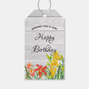 Watercolor Summer Flowers Happy Birthday Gift Tags
