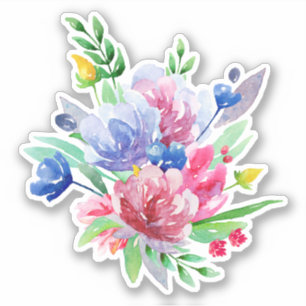 Watercolor summer flowers. Pink and blue floral
