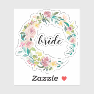 Watercolor summer flowers wreath, Bride typography
