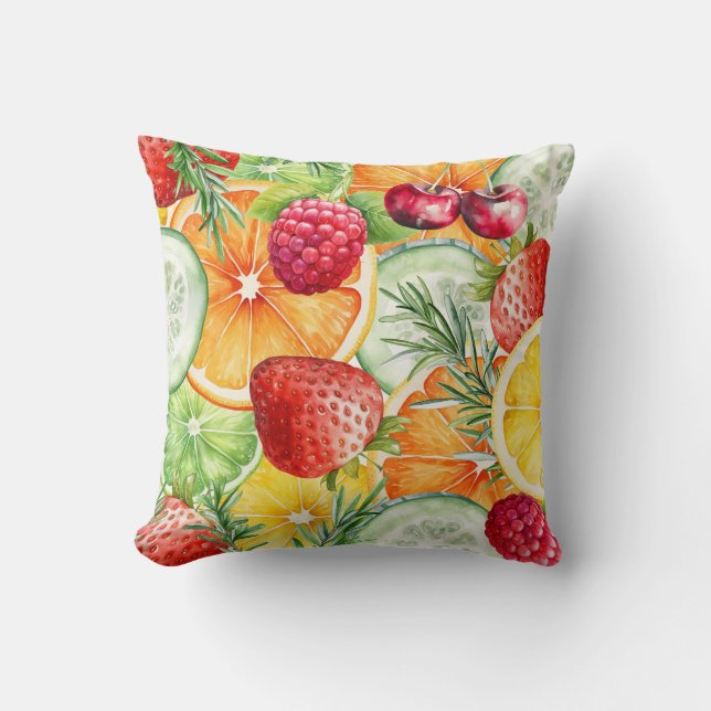 Watercolor Summer Fruit Decor Cushion (Front)
