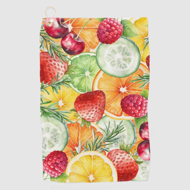 Watercolor Summer Fruit Golf Towel (Front)