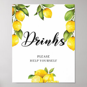 Watercolor Summer Fruits Lemon Drinks Sign