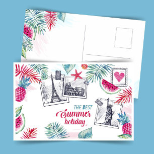 Watercolor summer holiday postcard