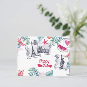 Watercolor summer holiday postcard