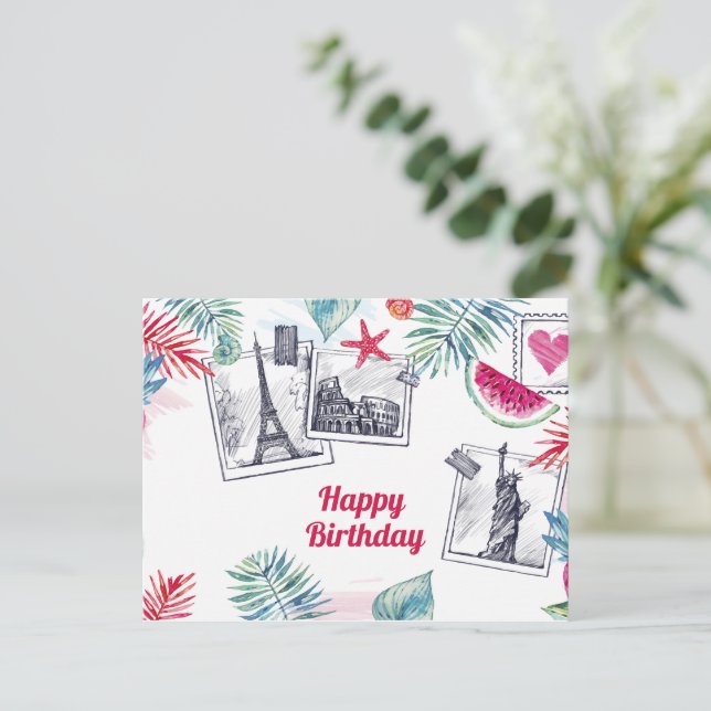 Watercolor summer holiday postcard (Standing Front)