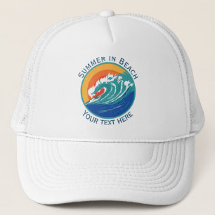 Watercolor Summer in Beach Vintage Wave and Sun Trucker Hat