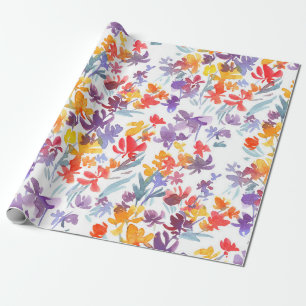 Watercolor summer meadow flowers seamless pattern wrapping paper
