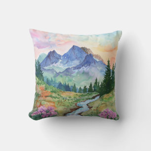 Watercolor Summer Mountain Cushion