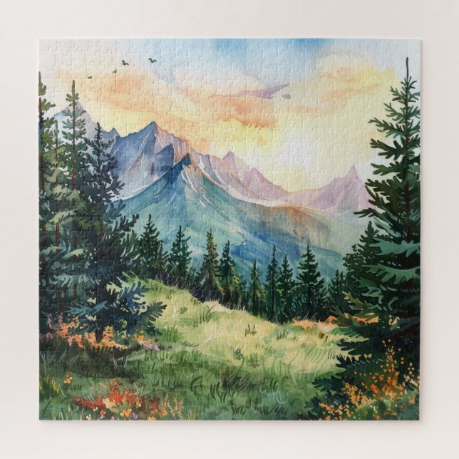 Watercolor Summer Mountain Jigsaw Puzzle (Vertical)