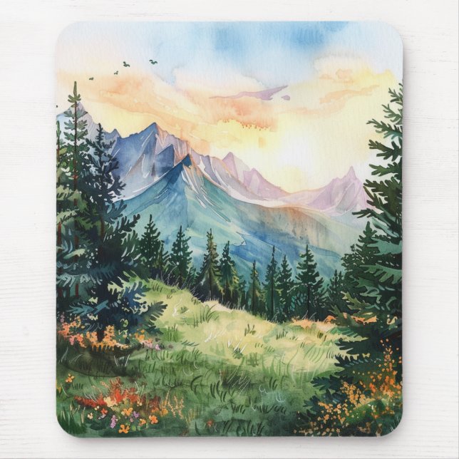 Watercolor Summer Mountain Mouse Pad (Front)