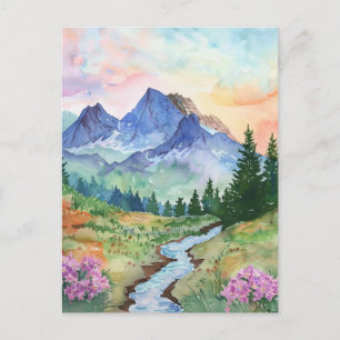 Watercolor Summer Mountain Postcard