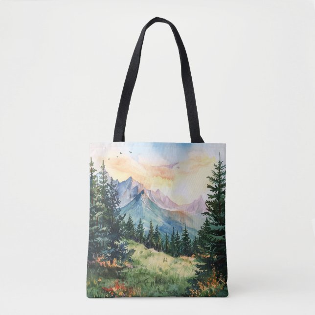Watercolor Summer Mountain Tote Bag (Front)