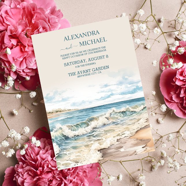 Watercolor Summer Ocean Beach Wedding Invitation (Creator Uploaded)