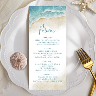 Watercolor Summer Ocean Beach Wedding Menu