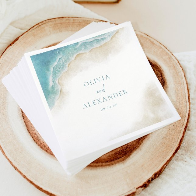 Watercolor Summer Ocean Beach Wedding Napkin (Creator Uploaded)