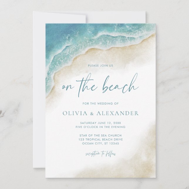 Watercolor Summer On The Beach Wedding Invitation (Front)