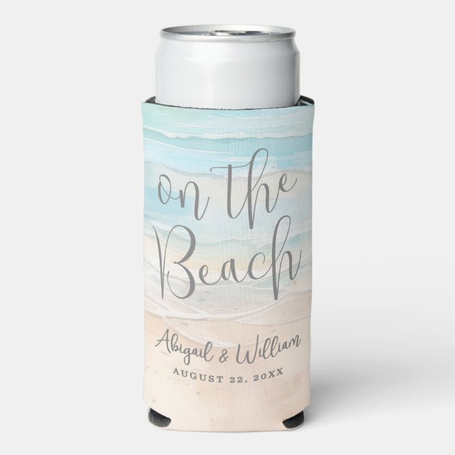 Watercolor Summer On The Beach Wedding Seltzer Can Cooler