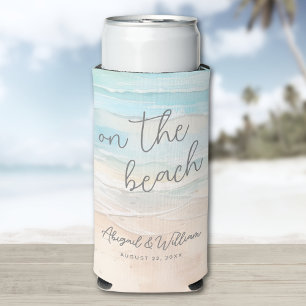 Watercolor Summer On The Beach Wedding Seltzer Can Cooler