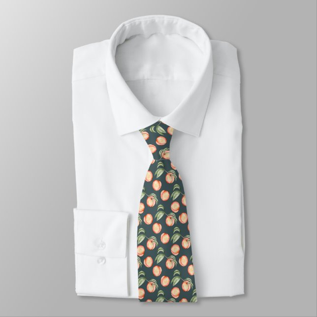 Watercolor Summer Peach Pattern Tie (Tied)