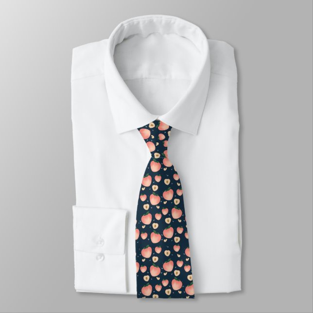 Watercolor Summer Peach Pattern Tie (Tied)