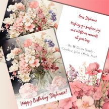 Watercolor Summer Pink Bouquet Birthday