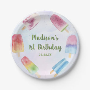 Watercolor Summer Popsicle Birthday Party Paper Plate