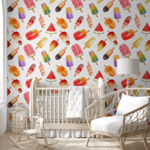 Watercolor Summer Popsicle Pattern Wallpaper