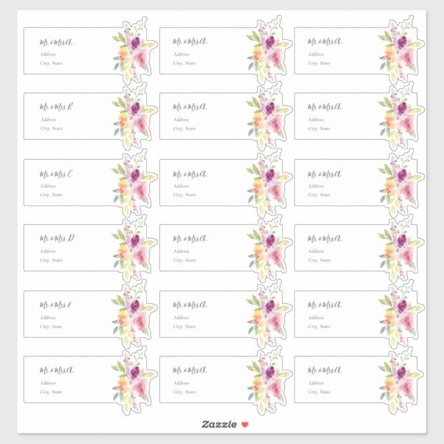 Watercolor Summer Roses Guest Address (Sheet)