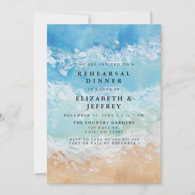 Watercolor Summer Sea Beach Rehearsal Dinner  Invitation (Front)
