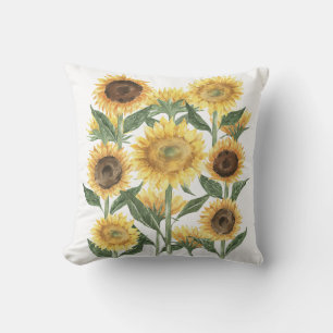 Watercolor Summer Sunflower Floral Botanical Cushion