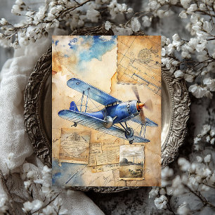 Watercolor summer travel blue retro aeroplane  tissue paper