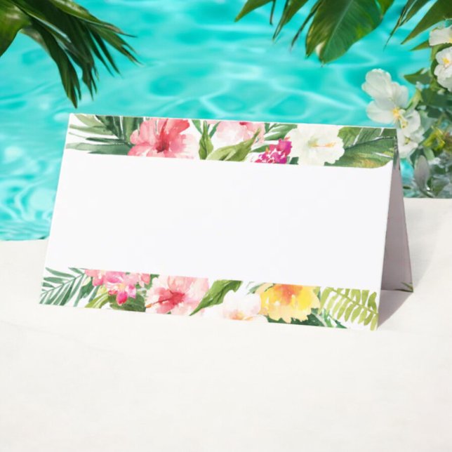 Watercolor Summer Tropical Party Folded Place Card (Creator Uploaded)