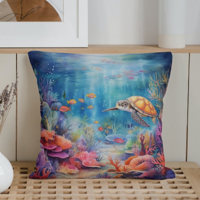 Watercolor Summer Underwater World Cushion (Creator Uploaded)