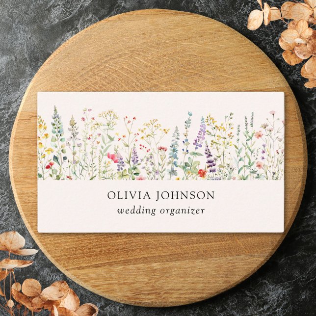 Watercolor Summer Wildflower Floral Business Card (Close up)