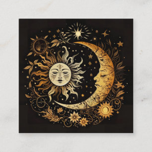 Watercolor Sun and Moon Celestial Square Business Card