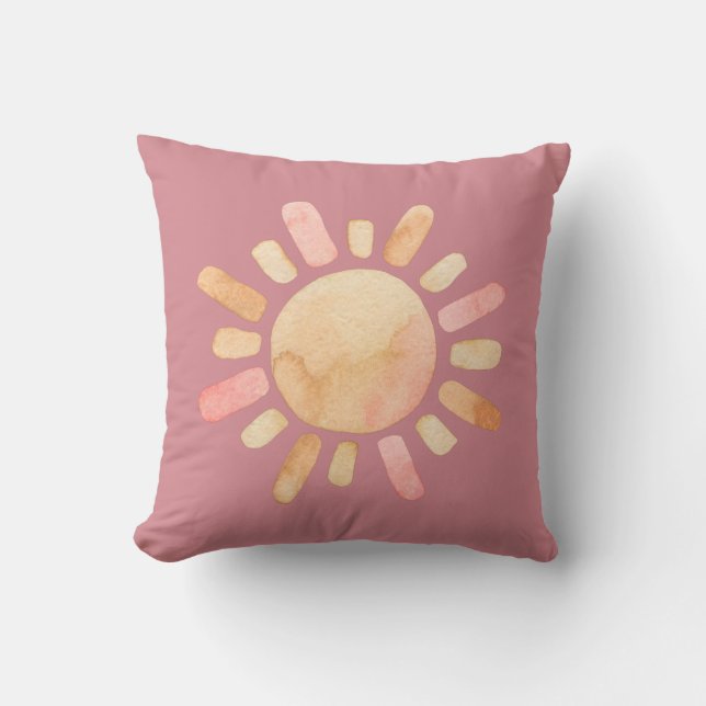 Watercolor Sun dusty Rose Throw Pillow (Front)