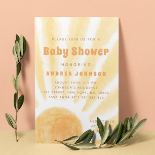 Watercolor Sun Sunshine Illustration Baby Shower Invitation