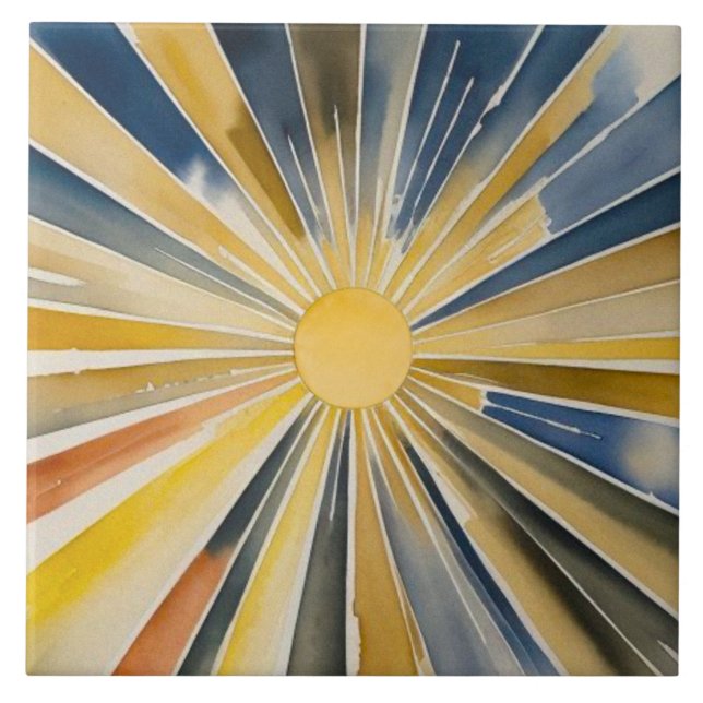 Watercolor Sunburst Flare Ceramic Tile (Front)