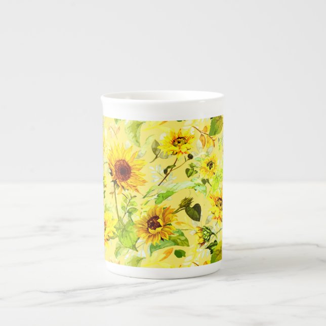 Watercolor Sunflower 2 Bone China Mug (Front)