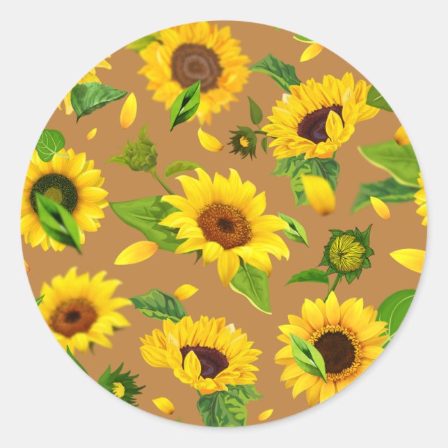 Watercolor Sunflower 5 Classic Round Sticker (Front)