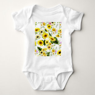 Watercolor Sunflower 7 Baby Bodysuit