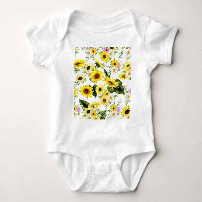 Watercolor Sunflower 7 Baby Bodysuit (Front)