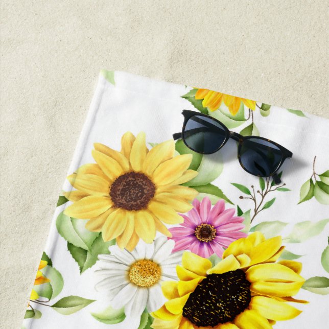 Watercolor Sunflower 7 Beach Towel (In Situ)