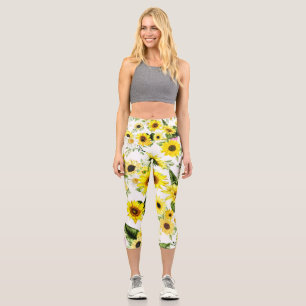 Watercolor Sunflower 7 Capri Leggings