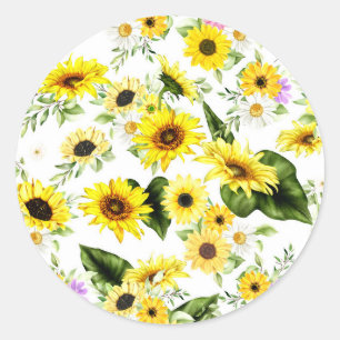 Watercolor Sunflower 7 Classic Round Sticker