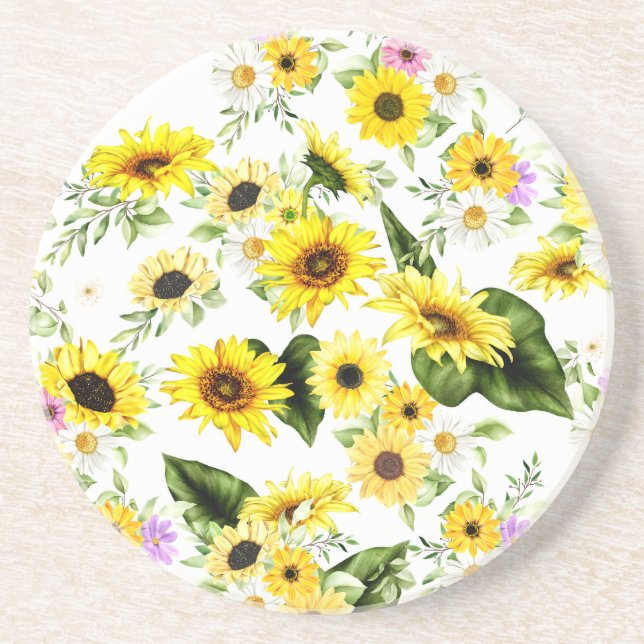Watercolor Sunflower 7 Coaster (Front)